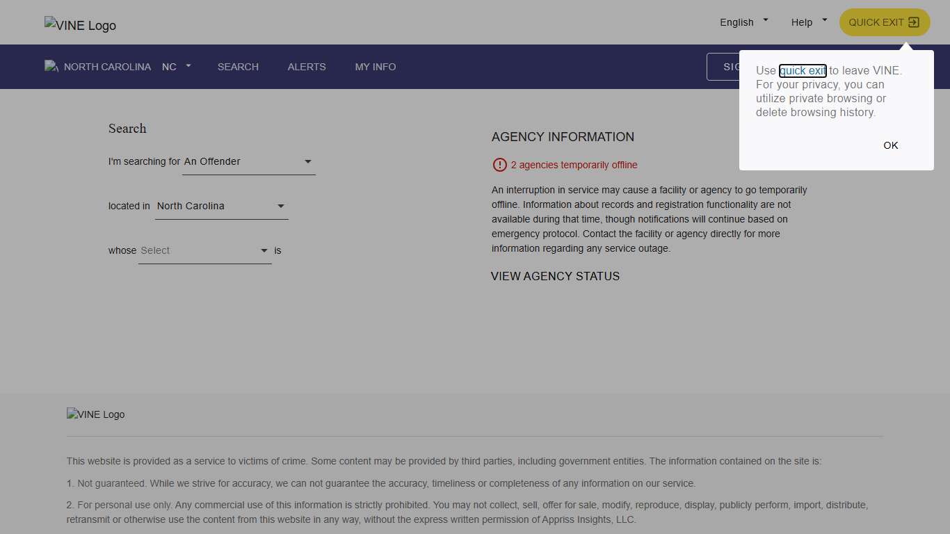 VINELink - North Carolina - Search